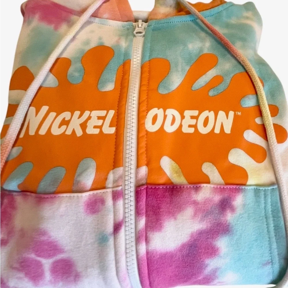 Nickelodeon Tie Dye Zip Up Hoodie-Medium-Cartoon Graphic Collector Piece Y2K
